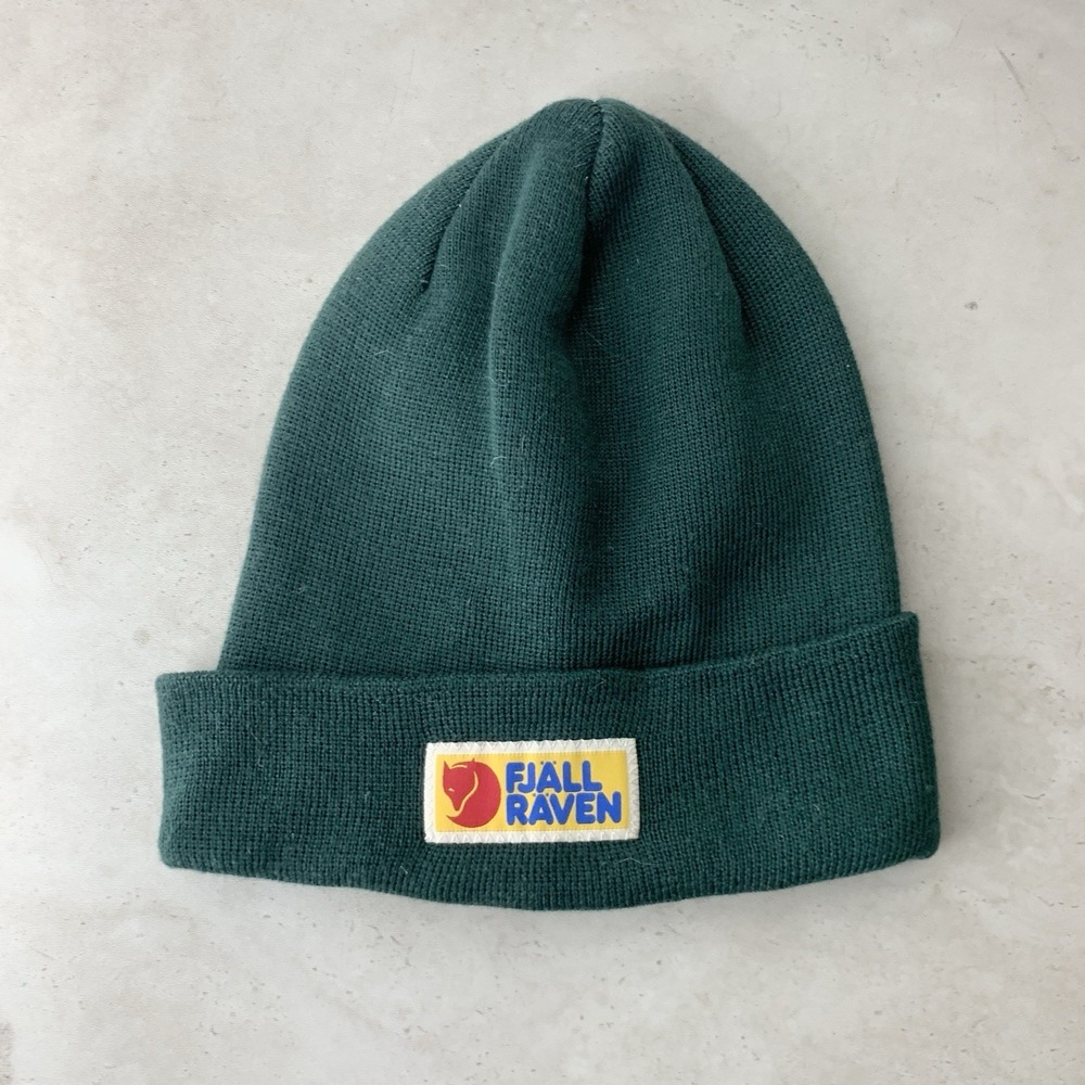 Fjallraven Adult One Size Hat Beanie Cap Green Knit Logo 78141 Vardag Classic